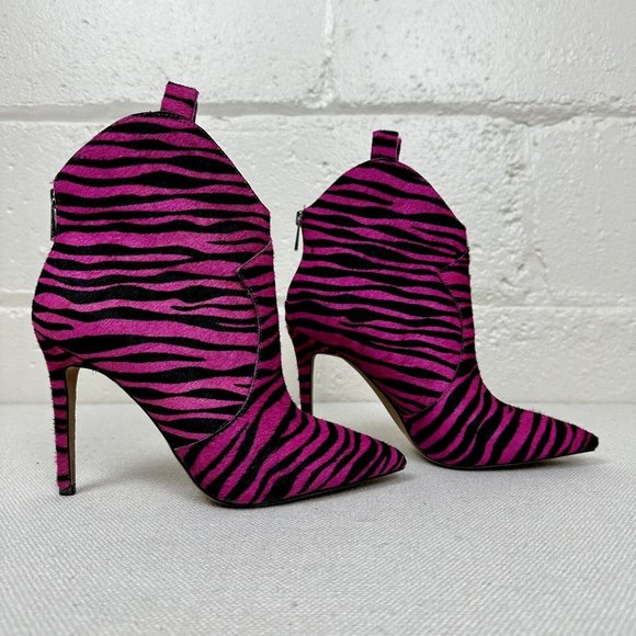 Jessica Simpson Zebra Stiletto Heels Hot Pink Black Booty Boots Women's 8.5 - Picture 2 of 12